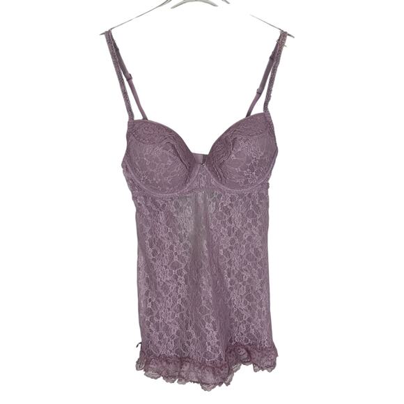 Victoria's Secret Floral Lace Babydoll Lingerie Romantic Coquette Purple Sz 36C - Picture 1 of 15